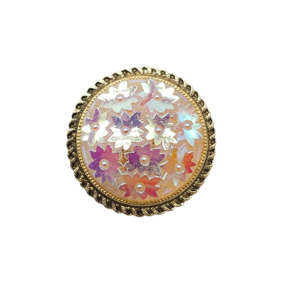Vintage W. Germany Iridescent Floral Gold Tone Decorative Scarf Holder